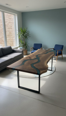 Ēdamgalda River Table Reāls koks Dekora upes galds Masīvs Epoksīda sveķi Galdi