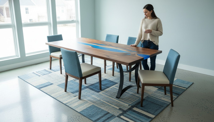Ēdamgalda Blue River Table īstais koks 220x90 galds Epoksīda smīrīgskābes jauni