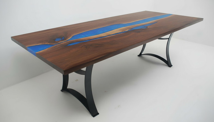 Ēdamgalda Blue River Table īstais koks 220x90 galds Epoksīda smīrīgskābes jauni