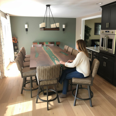 Ēdamgalds River Table Masīvie galdi 240x100 Upe galds Epoksīda smaile jūra Ūdenskritums