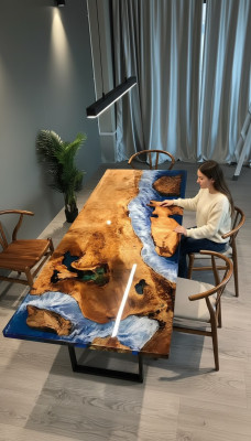 Ēdamgalds Dizaina Galds Rezina Moderni Galdi Jūras upe Mēbeles 220x90 Epoksīds Okeāns