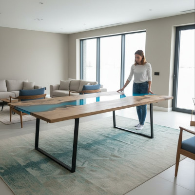 Upes Tabulas Ēdamgalds Dizaina Galds Moderns Mēbeles 220x100 Epoxy Resins Okeāns Jūra