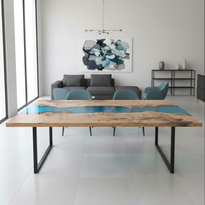 Upes Tabulas Ēdamgalds Dizaina Galds Moderns Mēbeles 220x100 Epoxy Resins Okeāns Jūra
