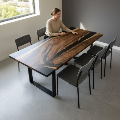 ēstgalds Black River galda īsts koks 220x95 galds epoksīda sveķos jauns