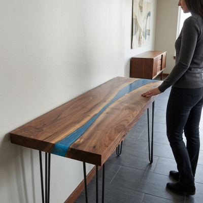 Konsolentisch Sideboard Reāla koka dizaineru galdi Epoksīda svešu upju ūdenskritums