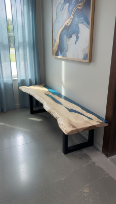 Epoksīda sveķi ēdamgalds reāla koka masīvmēbelēm ūdenskrituma epoksīda galds 250x60cm.