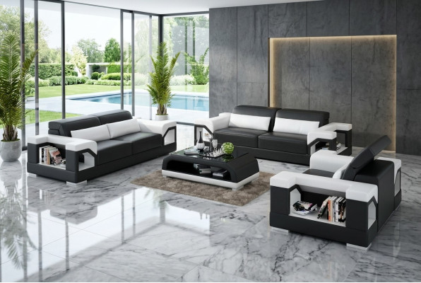 Dīvāns Ar galdiņu Sofas komplekts 3 vietas Dīvāna galds Ādas dīvāns Moderns dīvāns Dzīvojamā zona