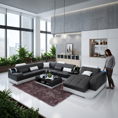 Dzīvojamā istaba Dizaina Stūra Sofa Mēbeles Moderns Stūra Dīvāns Ādas Pārklājums Dīvāns