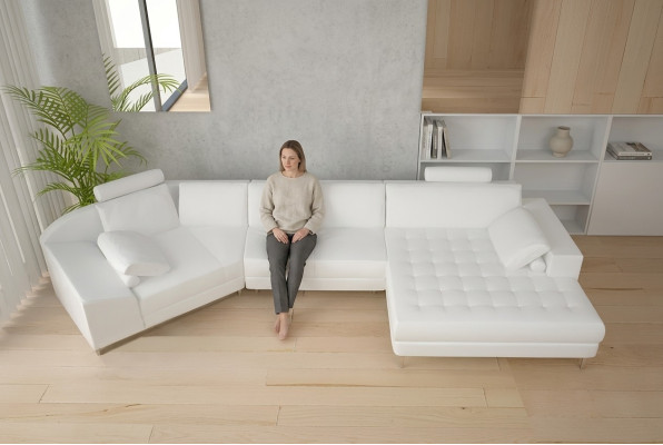 Mūsdienīgs stūra dīvāns U formas ādas dīvāns stūra sofa ar pārklājumu dizainera dīvāns.