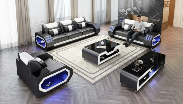 Mūsdienīga ādas dīvāngarnitūra dīvāns polster sofa garnitūras ādas dīvāns sānu skapis jauns