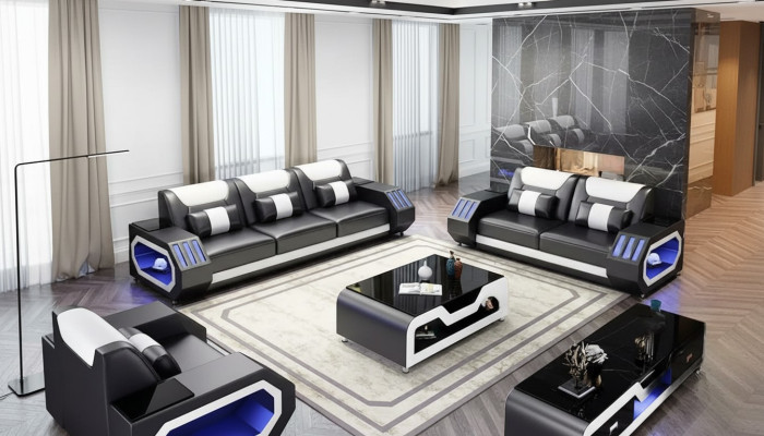 Mūsdienīga ādas dīvāngarnitūra dīvāns polster sofa garnitūras ādas dīvāns sānu skapis jauns