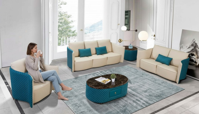 Ādas dīvāns Dīvāns Sofa dizainera mēbeļu komplekts 2 gabalos sofassemblējaīstis&eacute;zguitati.