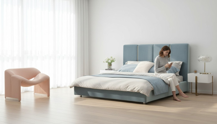 Dizainera gulta Zils 180x200 guļamistabas gulta tekstils viesnīcas luksusa apšuvums.