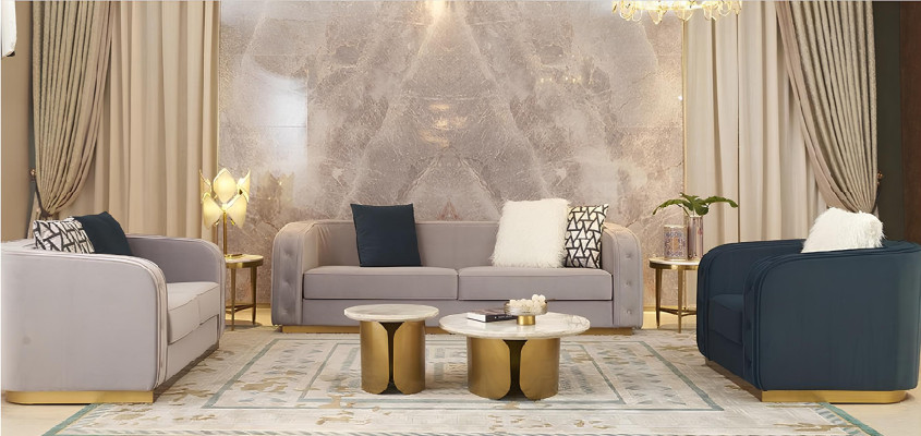 Sofas komplekts 3+2+1 Design Modernais relaksējošais mēbeļu komplekts ar saliekamiem dīvāniem un no auduma pārklātiem dīvāniem.