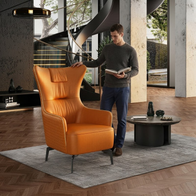 Oranžs krēsls ādas krēsls 76 x 80 cm vienvietīgs luksus dizaina mēbele