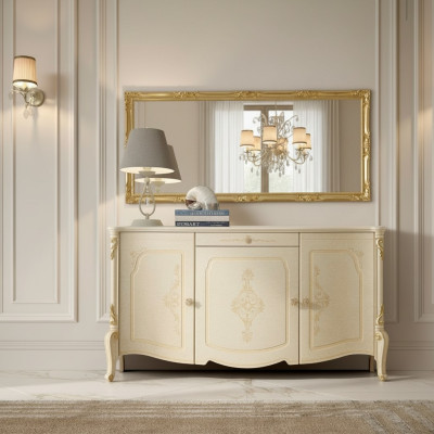 Kumode ar spoguli, koka kommodes mēbeles skapis guļamistabā melns sideboards.