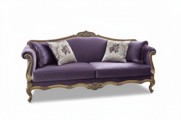 Trijvietīgā sofa 3-vietīgā dīvānās Luksusa dīvāns Samts Baroka rokoko Violeta