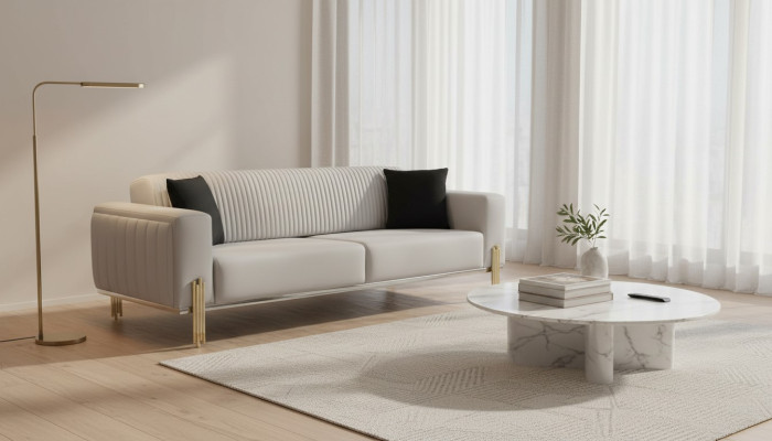 Luksusa sofa 3 vietas dīvāns dīvāni Gepolsterēts dīvāns audums Moderns balts Trīsvietīgs