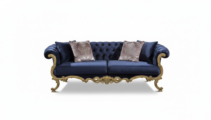 Chesterfield trīsvietīgā mīksta mēbeļu sēdeklis grezā zilā krāsā dzīvojamajai istabai