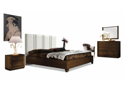 Schlafzimmer Gulta Nakts galds Komoda Spogulis Divvietīga mīksta gulta Lux 5 gab.