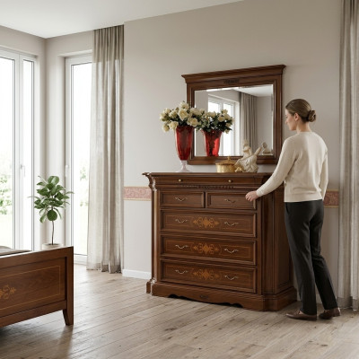 Masīvkoka komoda ar spoguli Sideboard Komodu komplekts Itālijas mēbeles 2 daļas.