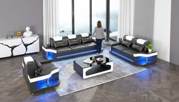 Sofa komplekts ar 3+2+1 sēdvietām dizaina dīvāns, dīvāns, dzīvojamā istabas komplekts ar ādas pārklājumu.