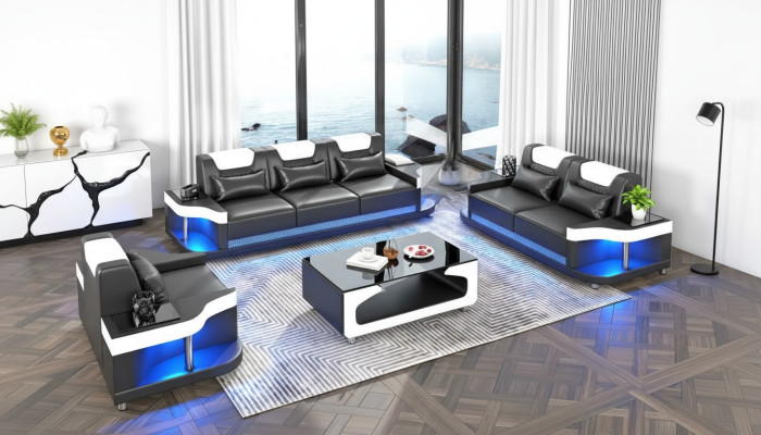 Sofa komplekts ar 3+2+1 sēdvietām dizaina dīvāns, dīvāns, dzīvojamā istabas komplekts ar ādas pārklājumu.