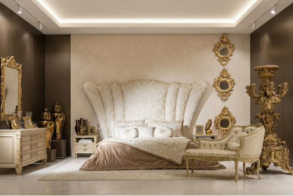 Chesterfield Lielā gultas galvade Gultas apdare Viesnīcas gulta Krāsa balta Klasika