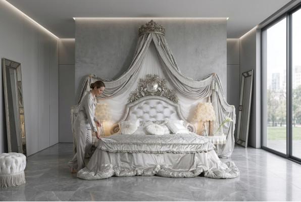 Chesterfield gulta Sudraba luksusa guļamistabas gultas Itālijas mēbeles dizains Jauns