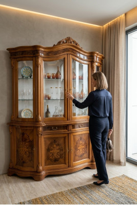 xxl Vitrīnas stikla skapis Echtholz Vitrine Anrichte Italienische Möbel Schränke