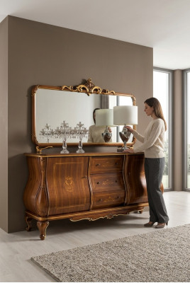 Sideboard ar spoguli, kumode koksnes skapis mēbeles brūns jauns