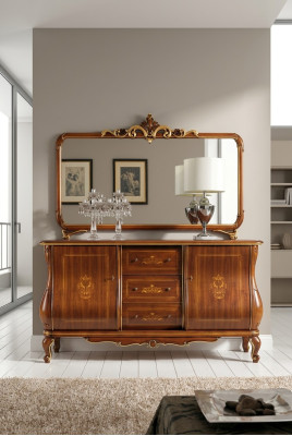 Sideboard ar spoguli, kumode koksnes skapis mēbeles brūns jauns