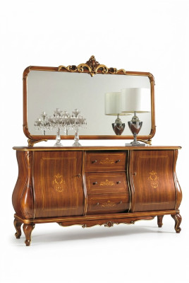 Sideboard ar spoguli, kumode koksnes skapis mēbeles brūns jauns