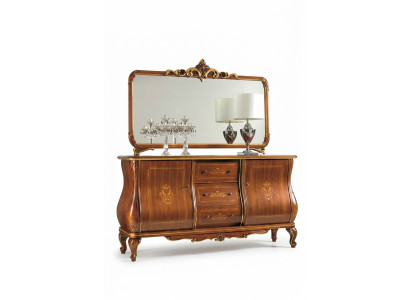 Sideboard ar spoguli, kumode koksnes skapis mēbeles brūns jauns