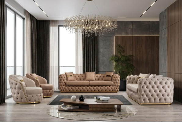 Chesterfield dīvāngarnitūra 3+3+1+1 sēdvietas dīvāns krēsli dīvāni āda beige