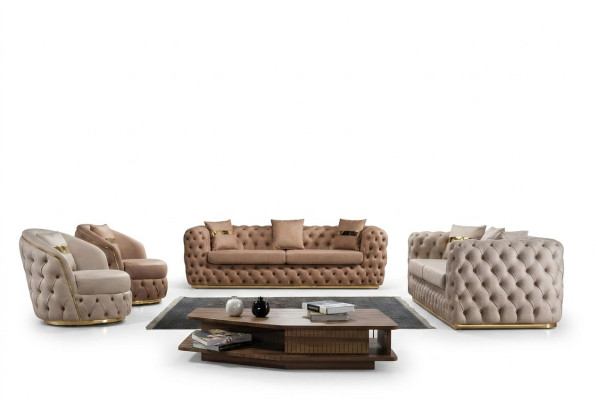 Chesterfield dīvāngarnitūra 3+3+1+1 sēdvietas dīvāns krēsli dīvāni āda beige