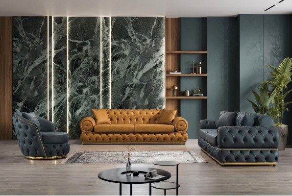 Luksusa "Chesterfield" dīvāni komplektā 3+3+1 sēdvietu dīvāns krēsls dīvāni āda