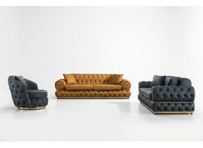 Luksusa "Chesterfield" dīvāni komplektā 3+3+1 sēdvietu dīvāns krēsls dīvāni āda