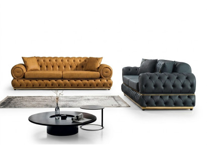 Garnituras Luxus Chesterfield Dīvāngarnitūra 3+3 Sēdvietu dīvāns Krēsls Dīvāni Ādas 2 gab.