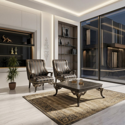 Ohrensessel Krēsla dizains Polster Sofa Couch audums Barokka viesistaba Zila