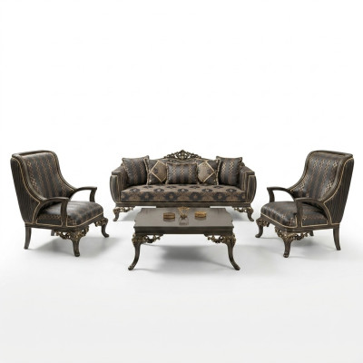 Ohrensessel Krēsla dizains Polster Sofa Couch audums Barokka viesistaba Zila