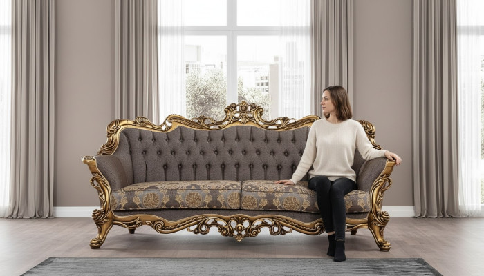 Trīsvietīgā sofa 3 vietām trīsvietīgais dīvāns dīvāns dīvāns krēsli sēžamvieta audums stils baroks