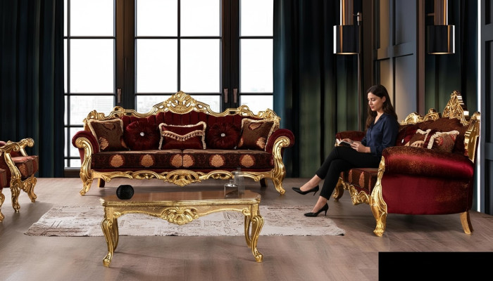 Sofas komplekts 3+3 sēdvietas luksusa izpildījumā, trīs vietas, auduma baroka grupa