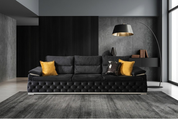 Trīsvietīgs dīvāns Dizaina sofa Moderns 4-vietīgs dīvāns Istabas mēbeles Melnas krāsas Pārklājs