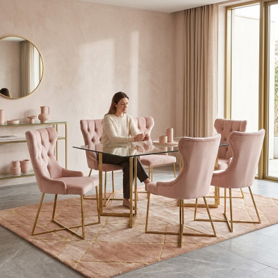 Paņemt krēslu restorānā industrija 6x dizaina krēsli sēdeģi seguma komplekts 'Chesterfield'.