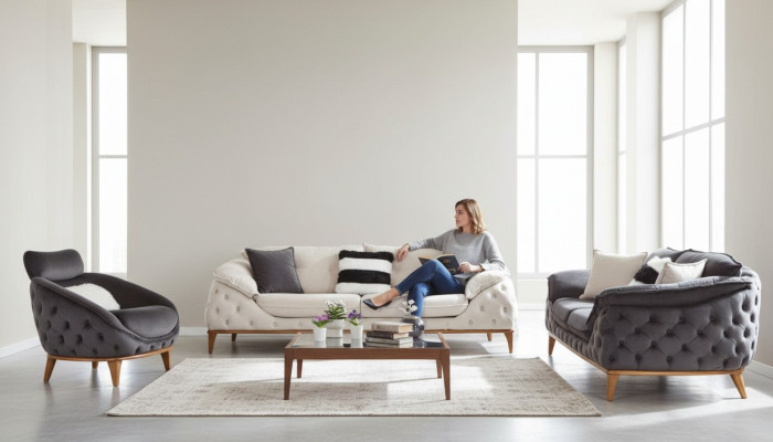 Chesterfield ar koka auduma dīvānu sofaburšu 331 sēdekli komplekts polsterēts
