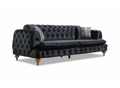 Luksusa Chesterfield dīvāns trīs sēdvietās Melnā dīvāna iekārtojums