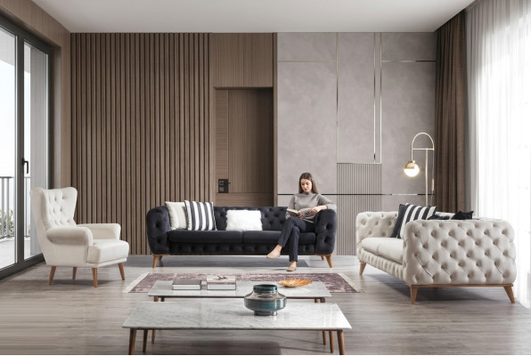 Sofa 3 sēdvietas Baltais Luksusa mēbeles Chesterfield mēbeles Itāļu stils