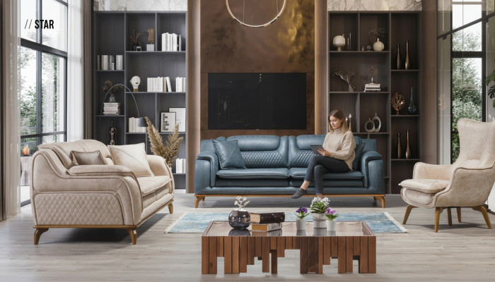 Sofas sēdvietu komplekts 3+3+1 zils krēsls luksusa ādas dīvāns mēbeles Rietumu stils