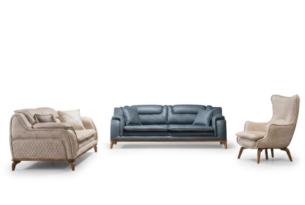 Sofas sēdvietu komplekts 3+3+1 zils krēsls luksusa ādas dīvāns mēbeles Rietumu stils
